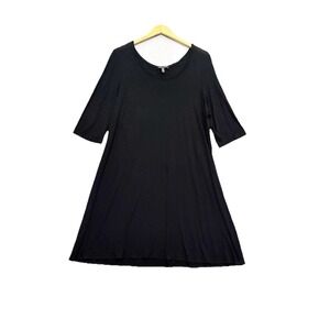Eileen Fisher Dress Large Knit Black Lightweight Knee Length Minimalist Casual